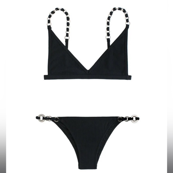 Chain Black Ribbed Bikini NWT - Picture 2 of 7